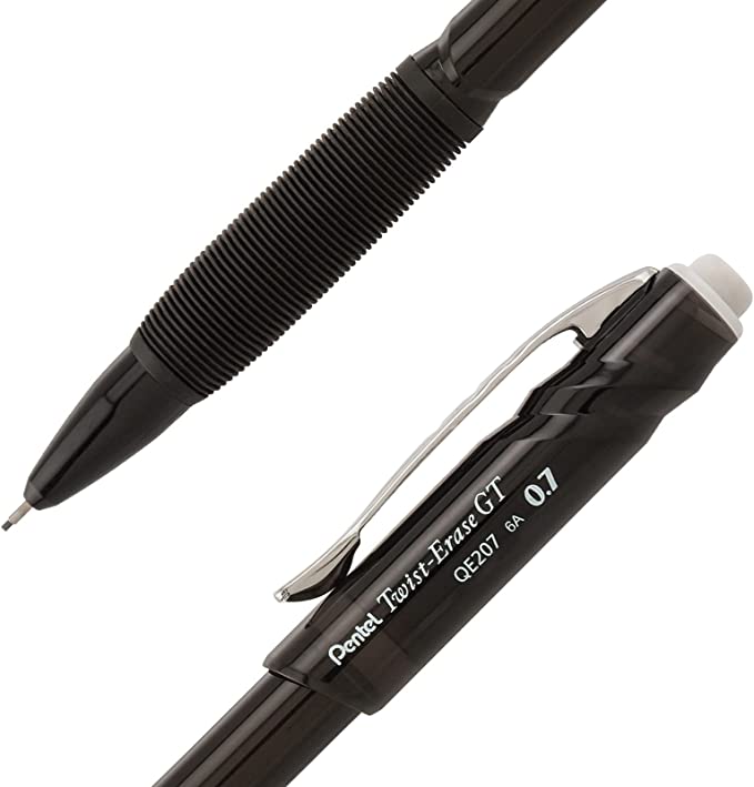 Pentel Twist-Erase GT, 0.7mm, Mechanical Pencil Transparent Black, Box of 99