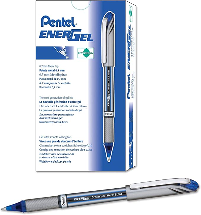 Pentel EnerGel NV Gel Ink Pen, (0.7mm), Medium Point Capped, Metal Tip , Box of 98